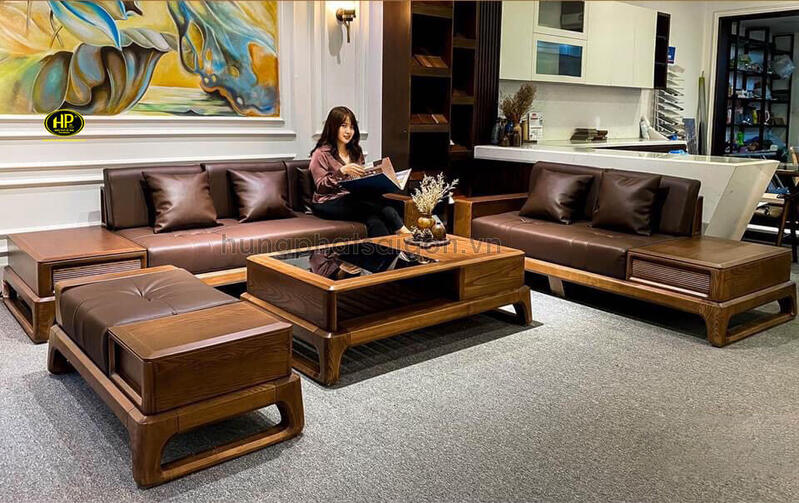 Sofa gỗ sồi nhập khẩu hiện đại HS-43