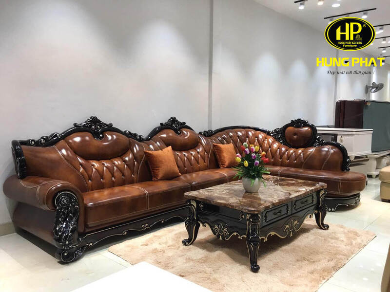 Sofa Góc Tân Cổ Điển Da Bò Mã 1436