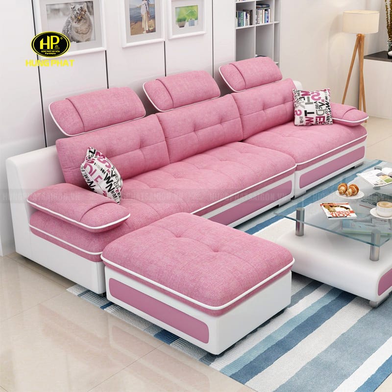 sofa vải góc L H-85 màu hồng