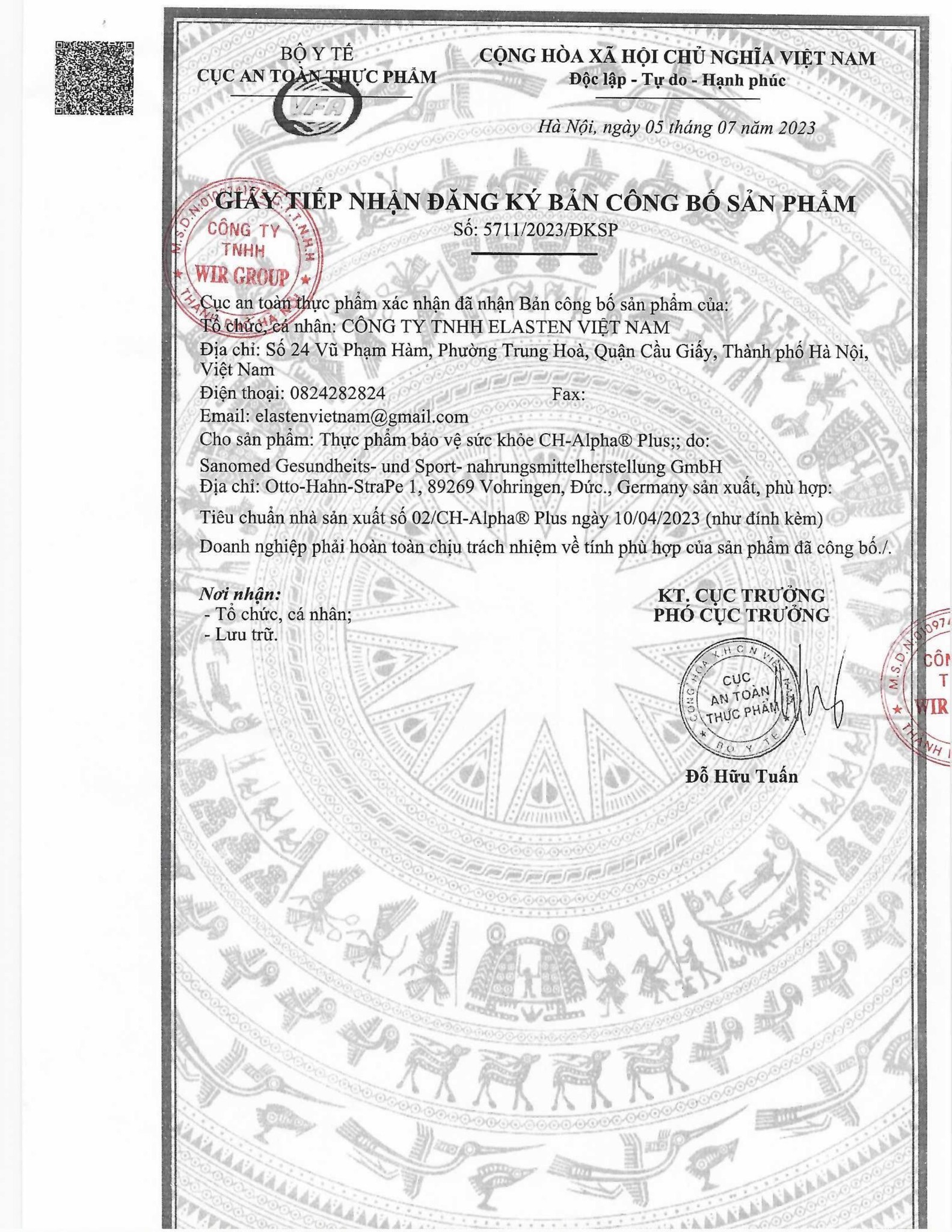 Giấy công bố sản phẩm