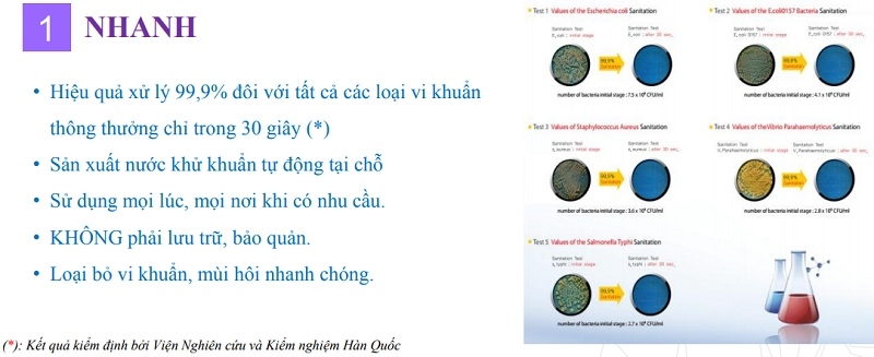 Các tiêu chí của nước khử khuẩn NaOClean