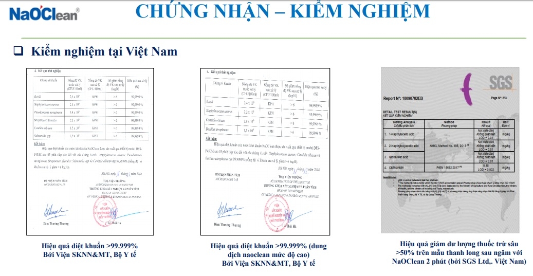 Các dòng sản phẩm máy tạo nước khử khuẩn NaOClean và chứng nhận sản phẩm