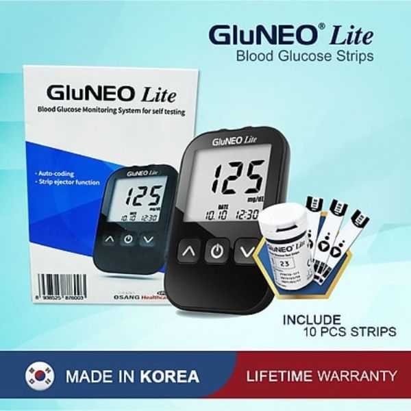 Máy đo đường huyết Gluneo Lite được sản xuất dựa trên nền công nghệ hiện đại bậc nhất của Hàn Quốc