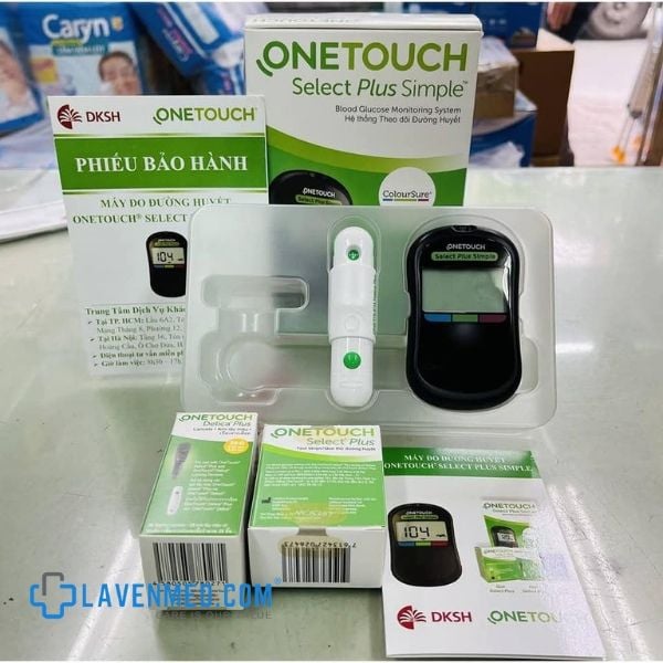 Trọn bộ sản phẩm Máy đo đường huyết OneTouch Selex Plus Simple