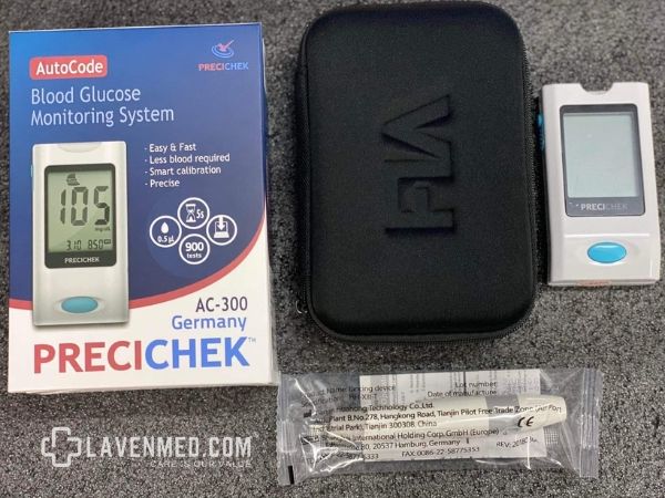 Máy đo đường huyết Precichek AC-300 Trả kết quả kiểm tra Glucose trong vòng 5 giây và đạt độ chính xác lên tới 95%.