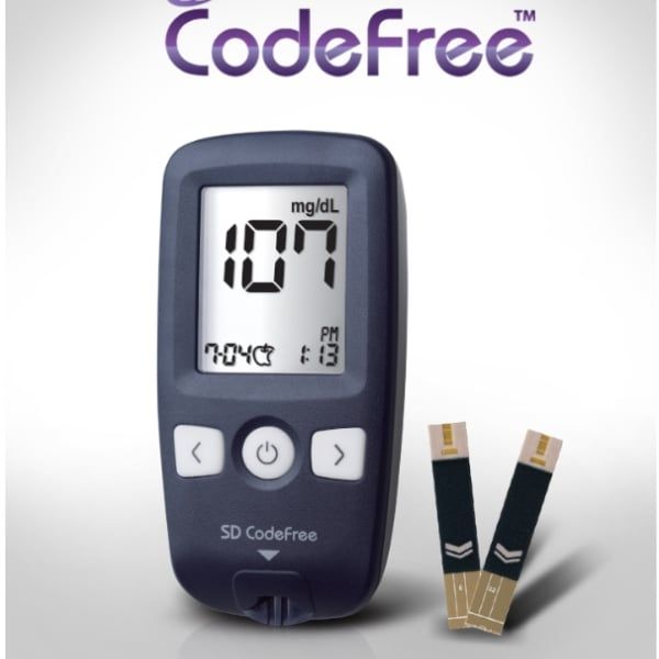 Máy đo đường huyết SD Code Free là sản phẩm đến từ Hàn Quốc, sử dụng que thử được mạ vàng và định dạng laser giúp đảm bảo độ chính xác cao