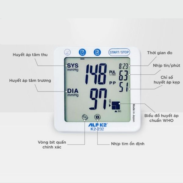 Máy đo huyết áp bắp tay ALPK2 K2-232 được ra đời và nhập trực tiếp từ Nhật Bản rất thích hợp cho người lớn tuổi tự kiểm tra huyết áp