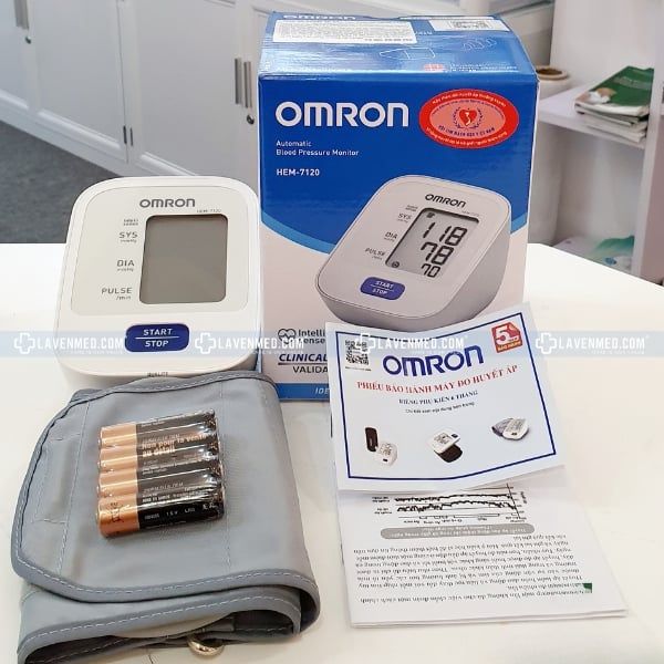 Máy đo huyết áp bắp tay Omron HEM 7120 Chỉ báo tăng huyết áp