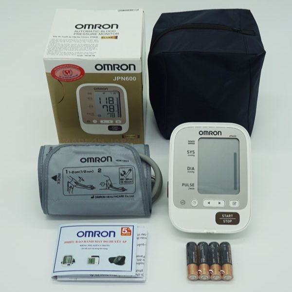 Trọn bộ sản phẩm máy đo huyết áp bắp tay Omron JPN600