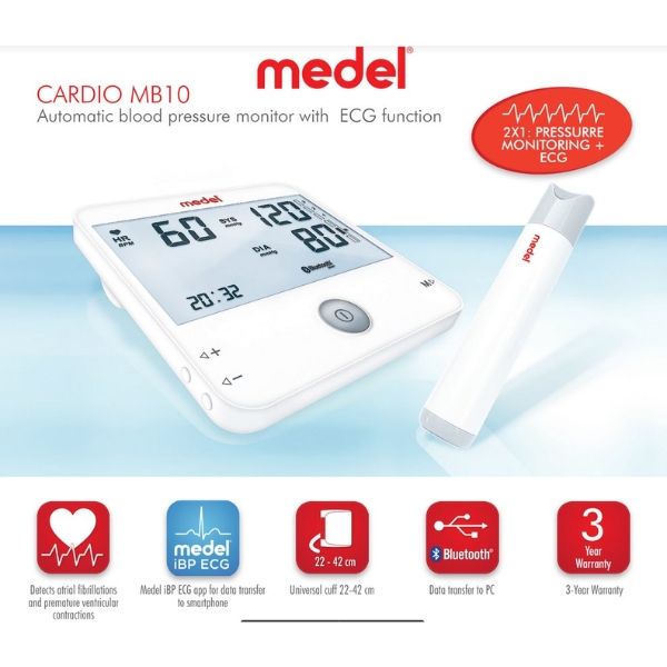 Máy đo huyết áp Medel Cardio MB10 Hiển thị kết quả trung bình 3 lần đo