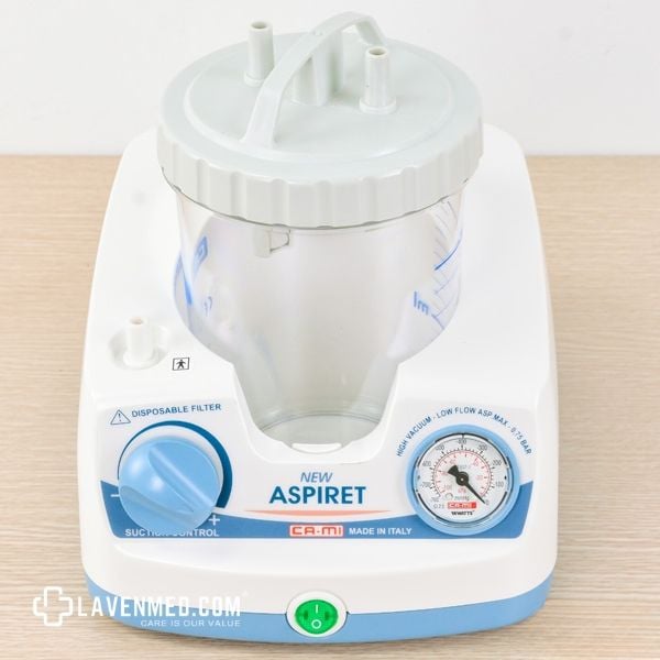 Máy hút dịch trẻ em Cami New Aspiret đặc biệt thích hợp để hút dịch mũi, miệng, hoặc khí quản, dịch chảy hoặc máu sau các phẫu thuật nhỏ