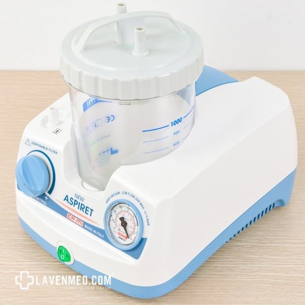 Máy hút dịch trẻ em Cami New Aspiret đặc biệt thích hợp để hút dịch mũi, miệng, hoặc khí quản, dịch chảy hoặc máu sau các phẫu thuật nhỏ