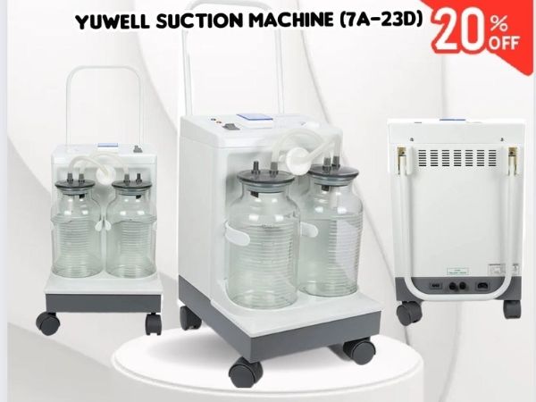 Máy hút dịch 2 bình Yuwell 7A - 23D là thiết bị y tế được sử dụng để hút dịch mũi, đờm, dịch phổi và dịch máu trong phẫu thuật.