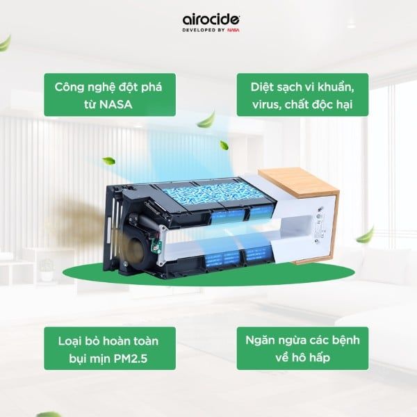 Airocide APS-200 PM 2.5 Loại Bỏ PM 2.5 và Các Hợp Chất Hữu Cơ