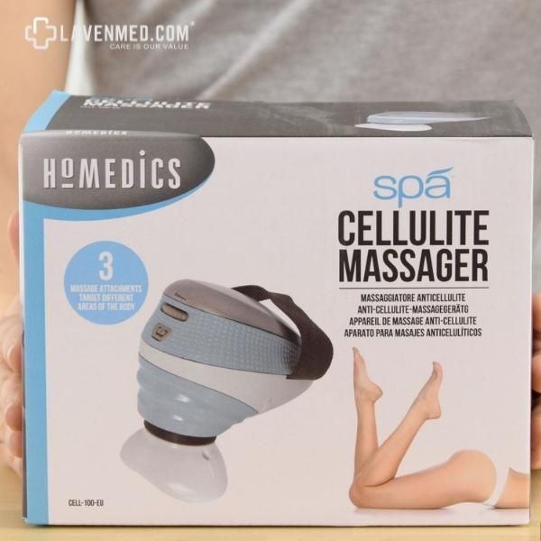 Mặt trước của hộp Máy massage tan mỡ, giúp săn chắc, làm mịn vùng da sần vỏ cam HoMedics CELL-100-EU