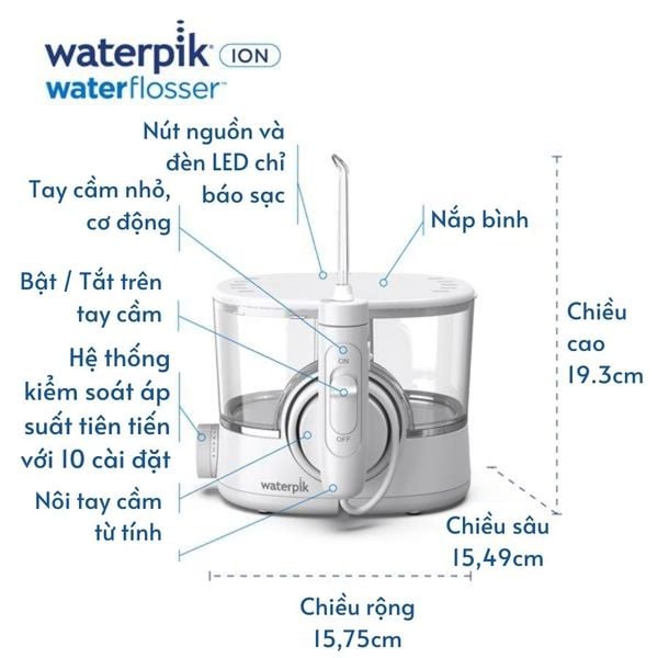 Cấu trúc của máy tăm nước Waterpik ion WF-11