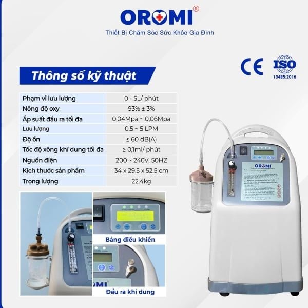 Máy Tạo Oxy 5L Oromi JLO-590Si Tích Hợp Xông Khí Dung là một sản phẩm cao cấp của OROMI