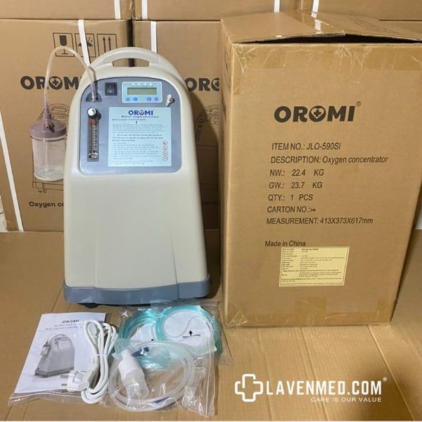 Máy Tạo Oxy 5L Oromi JLO-590Si Tích Hợp Xông Khí Dung Tùy chỉnh lưu lượng oxy từ 1-5L/phút.