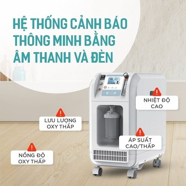 Máy tạo oxy Contec OC5B 7L/phút cung cấp oxy tinh khiết lên đến 93%, tích hợp xông khí dung, đo nhịp tim và nồng độ oxy trong máu