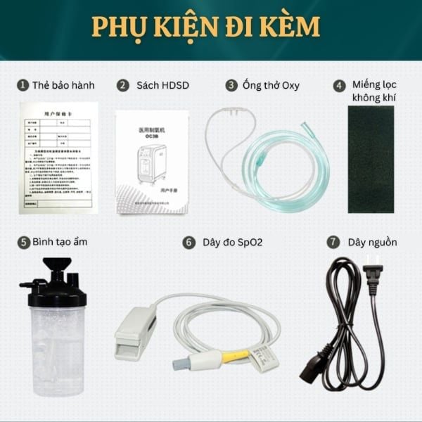 Máy tạo oxy Contec OC5B 7L/phút cung cấp oxy tinh khiết lên đến 93%, tích hợp xông khí dung, đo nhịp tim và nồng độ oxy trong máu