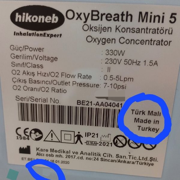 Máy tạo oxy Hikoneb 5 lít được sản xuất tại Thổ Nhĩ Kỳ