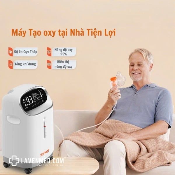 Máy tạo oxy Yonker Y501W có công suất 5 lít/phút, được thiết kế đặc biệt để cung cấp oxy tinh khiết liên tục cho bệnh nhân