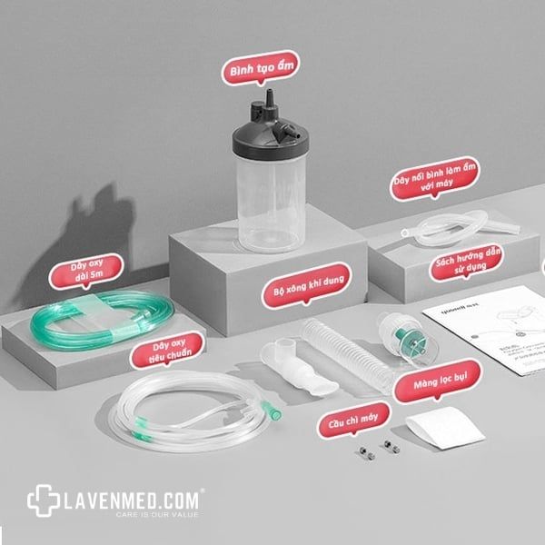 Trọn bộ sản phẩm Máy tạo oxy Yuwell 9F-5BW