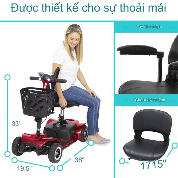 Xe điện 4 bánh TajerMy TJM XT02 với Ghế ngồi lớn hơn giúp người cao tuổi ngồi xe thoải mái hơn.