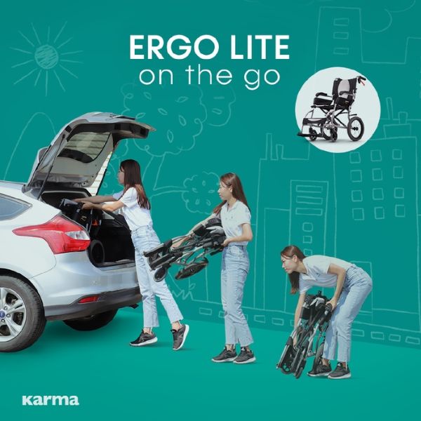 Xe lăn Karma Ergo Lite (KM-2501) với Khung và tựa lưng có thể gập lại