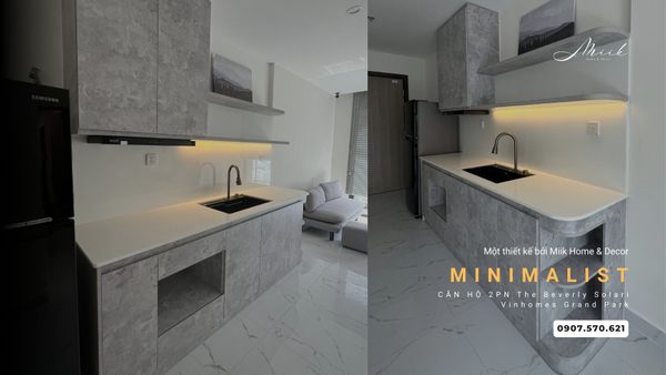 Bếp tông xám cá tính cho căn 2PN The Beverly Solari