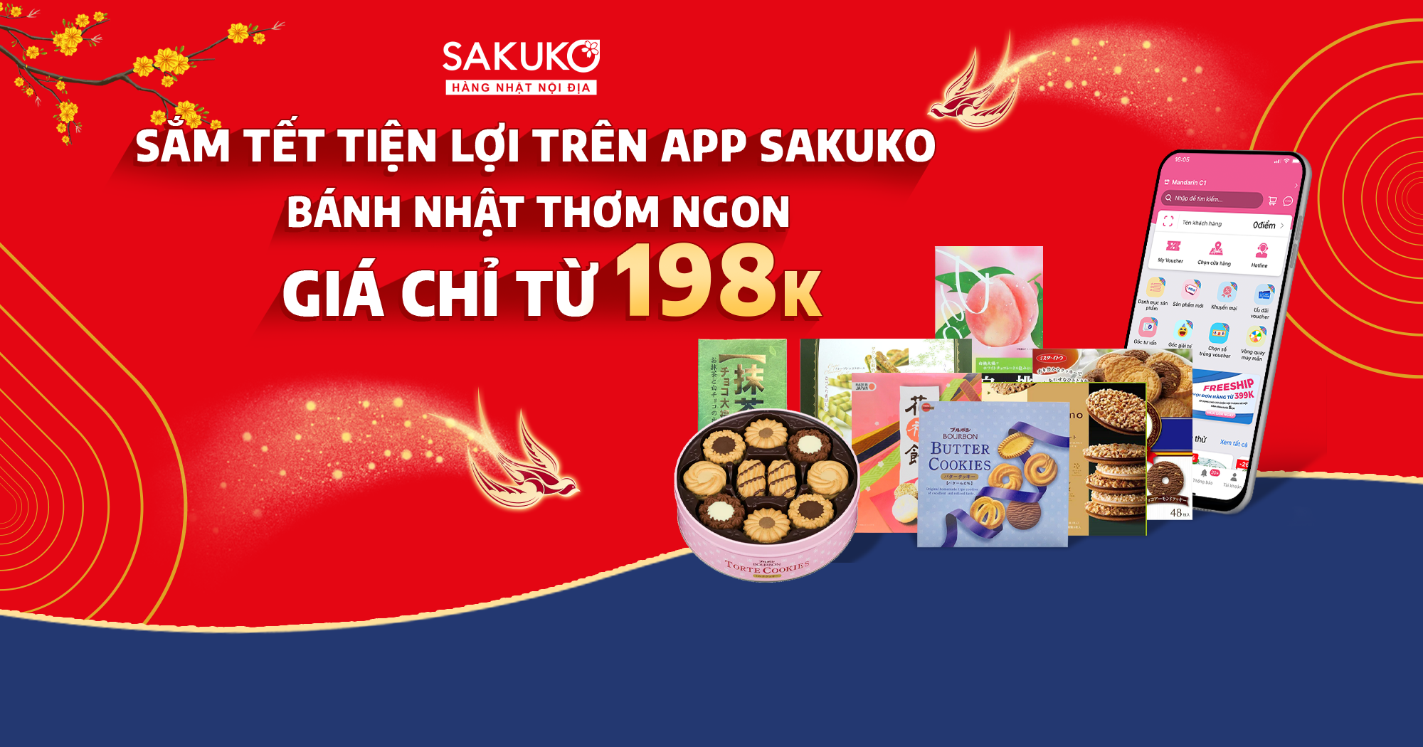 SẮM TẾT TIỆN LỢI TRÊN APP SAKUKO - BÁNH NHẬT THƠM NGON, GIÁ CHỈ TỪ 198K