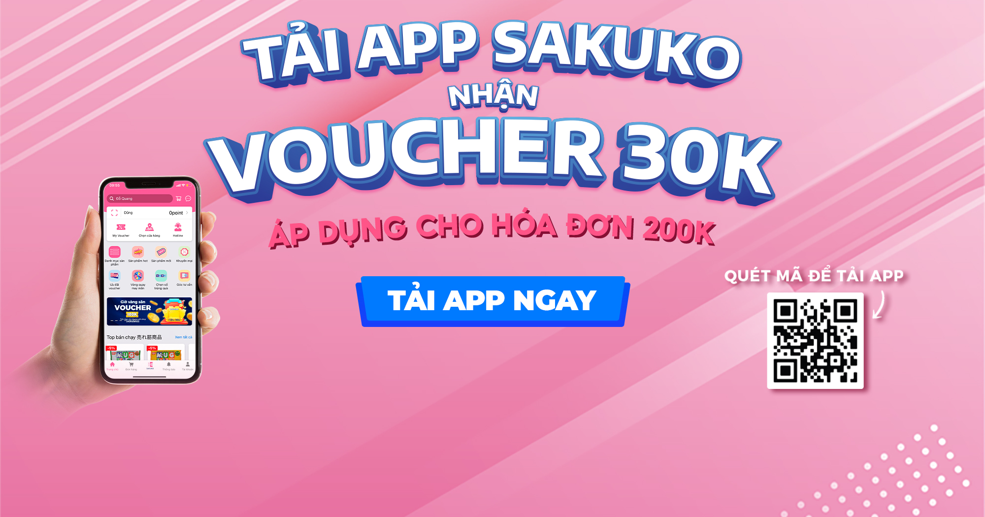 Tải App Sakuko nhận ngay voucher mua hàng 30k cùng hàng loạt ưu đãi chỉ có trên App