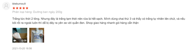 Một bạn nhận xét rằng màu kem giúp bật tông tạm thời, tuy nhiên cần sử dụng một thời gian mới thấy rõ hiệu quả trắng tự nhiên.