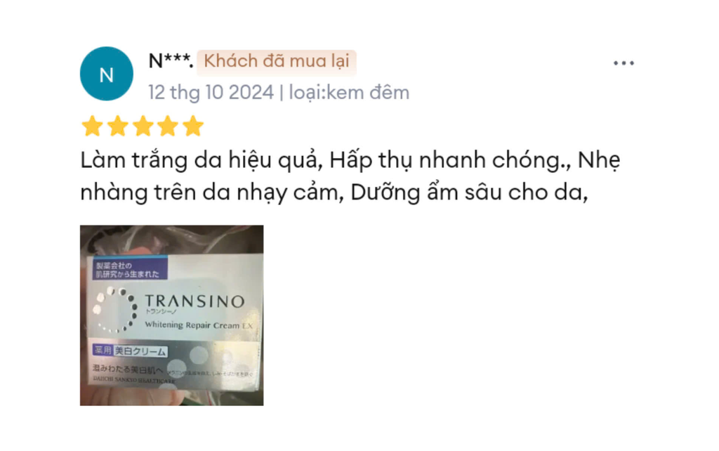 Review kem trị nám Transino của Nhật Whitening Repair Cream của người dùng