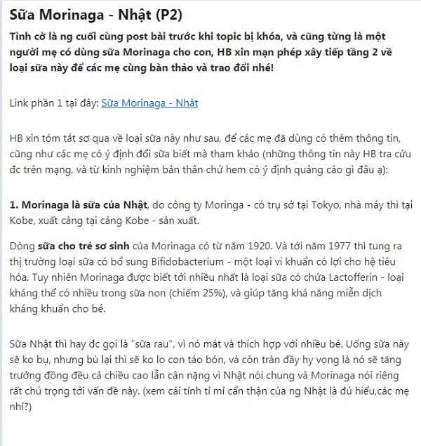Chia sẻ của mẹ bỉm sữa khi dùng sữa Morinaga số 0 review sữa Morinaga số 0 của các mẹ trên webtretho