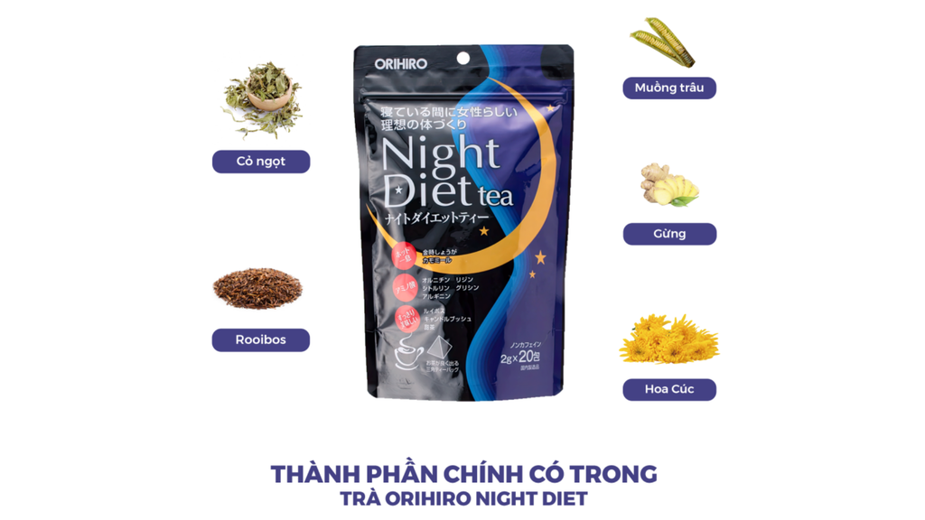 Trà giảm cân ban đêm Nhật chứa nhiều thành phần chiết xuất từ thiên nhiên