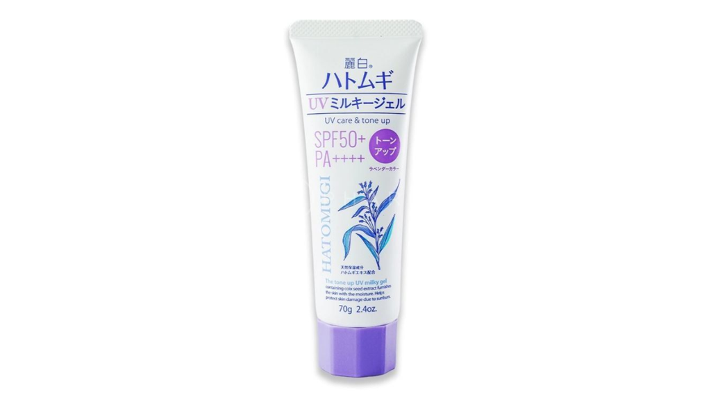 Gel chống nắng Hatomugi The Tone Up UV Milky Gel có chứa chiết xuất hạt ý dĩ  giúp cung cấp độ ẩm, nuôi dưỡng làn da sáng khỏe