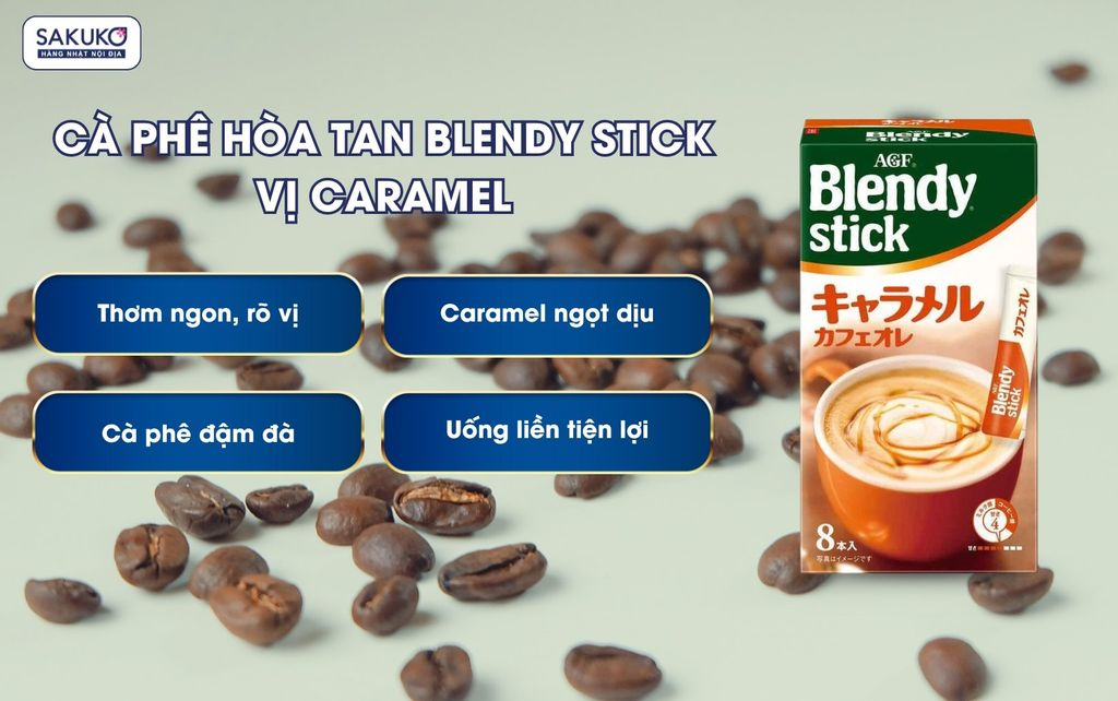 Cà phê hòa tan Blendy Stick caramel AGF 8 thanh
