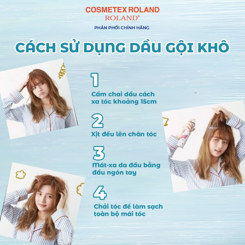 Cách dùng dầu gội khô hương bạc hà Junsuhada 200ml