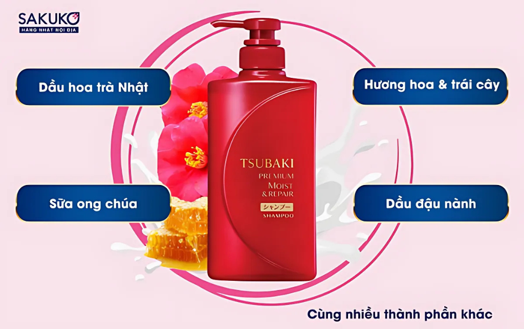 Thành phần của dầu gội bóng mượt Tsubaki premium 490ml