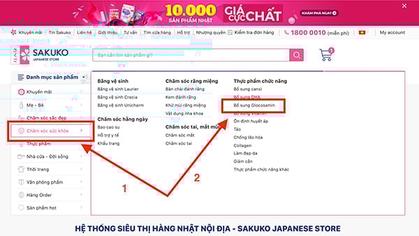 đặt glusamine Nhật bước 2