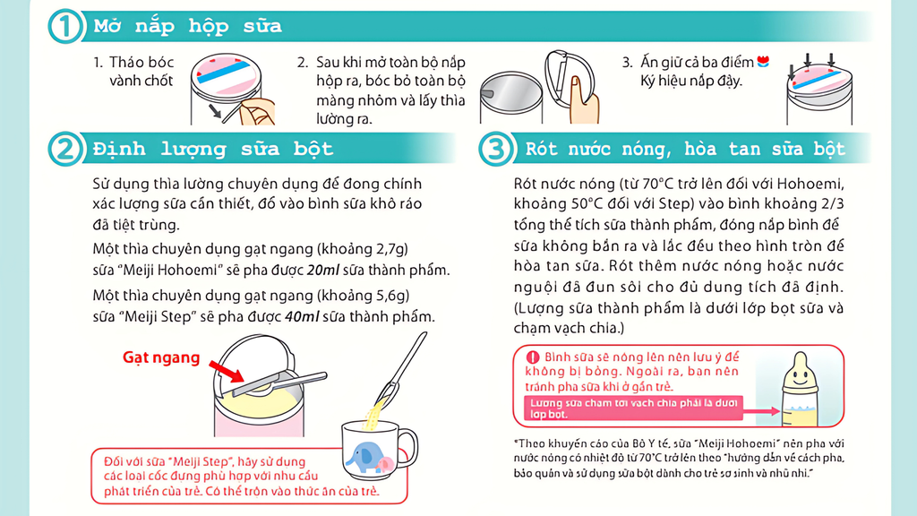 công thức pha sữa meiji số 9 cho bé