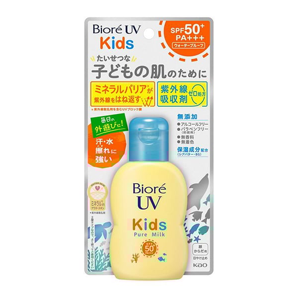 Sữa chống nắng Biore UV Kids Pure Milk an toàn sử dụng cho trẻ với màng chống nắng thân thiện và công thức Zero UV absorbent Sữa chống nắng Biore UV Kids Pure Milk