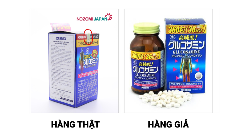 Glucosamine Nhật thật sẽ có tem chống hàng giả được dán ở nắp hộp