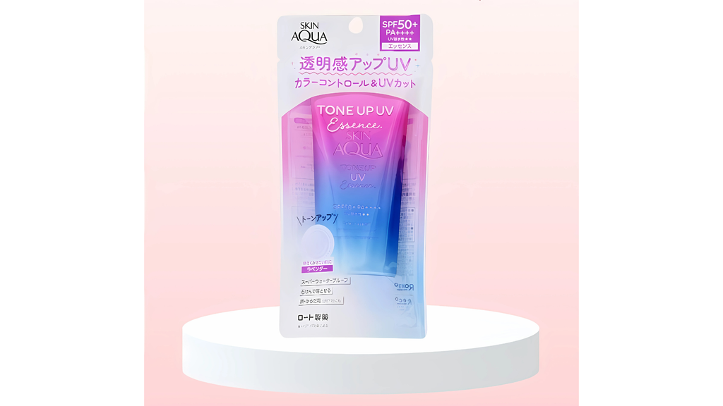 Sự thay đổi mẫu mã của kem chống nắng nâng tông Skin Aqua Essence  Lavender 80g