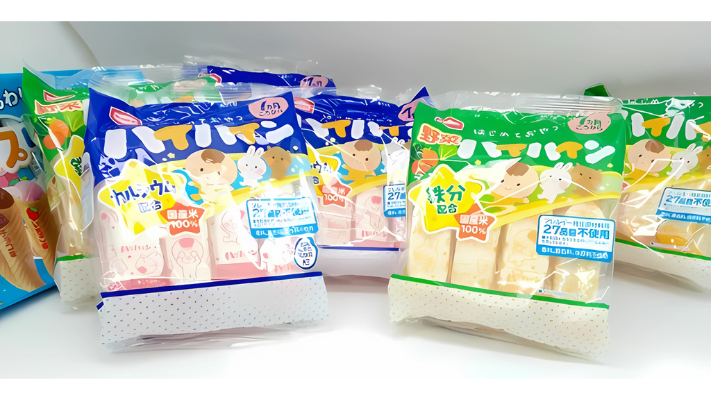 Mẹ nên ưu tiên bánh ăn dặm cho bé 7 tháng của Nhật dạng que dài đối với trẻ chưa quen với việc cầm nắm.
