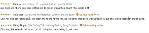 Nhận xét của khách hàng Thùy Dương về sữa dưỡng Hatomugi ban đêm