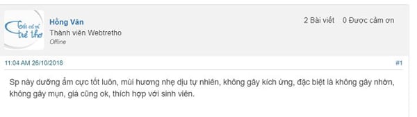 Khách hàng đánh giá tốt về hiệu quả dưỡng ẩm của sản phẩm