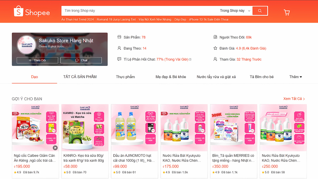 Đánh giá về sản phẩm Sakuko trên nền tảng thương mại điện tử Shopee.