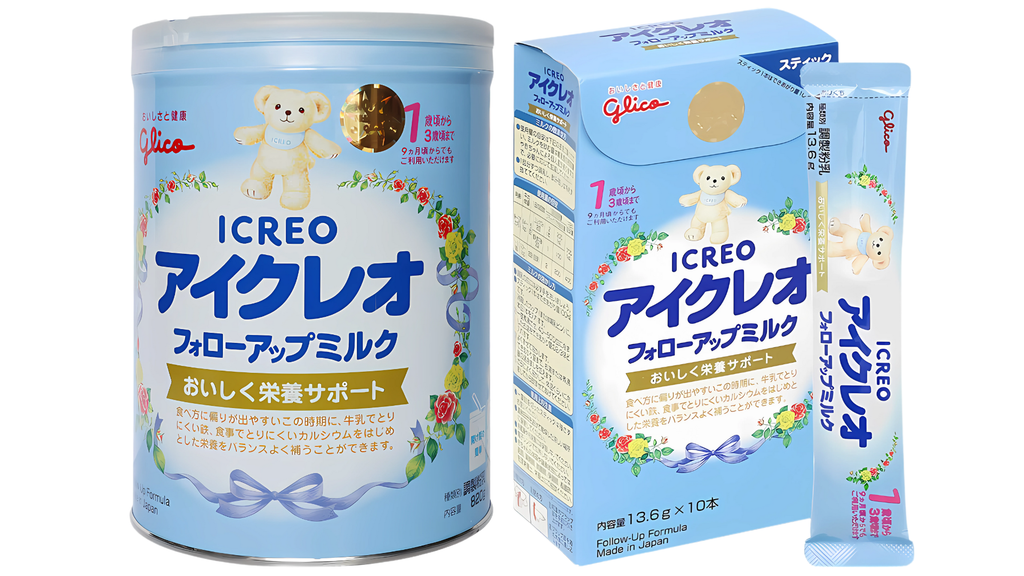 Sữa Glico có dạng hộp lon thiếc và dạng thanh tiện lợi cho mẹ